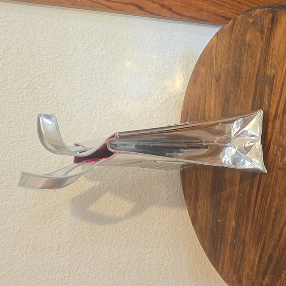 Victoria's Secret Silver Metallic SMALL tote Bag RED satin interior Mod & Sassy! - Picture 5 of 12